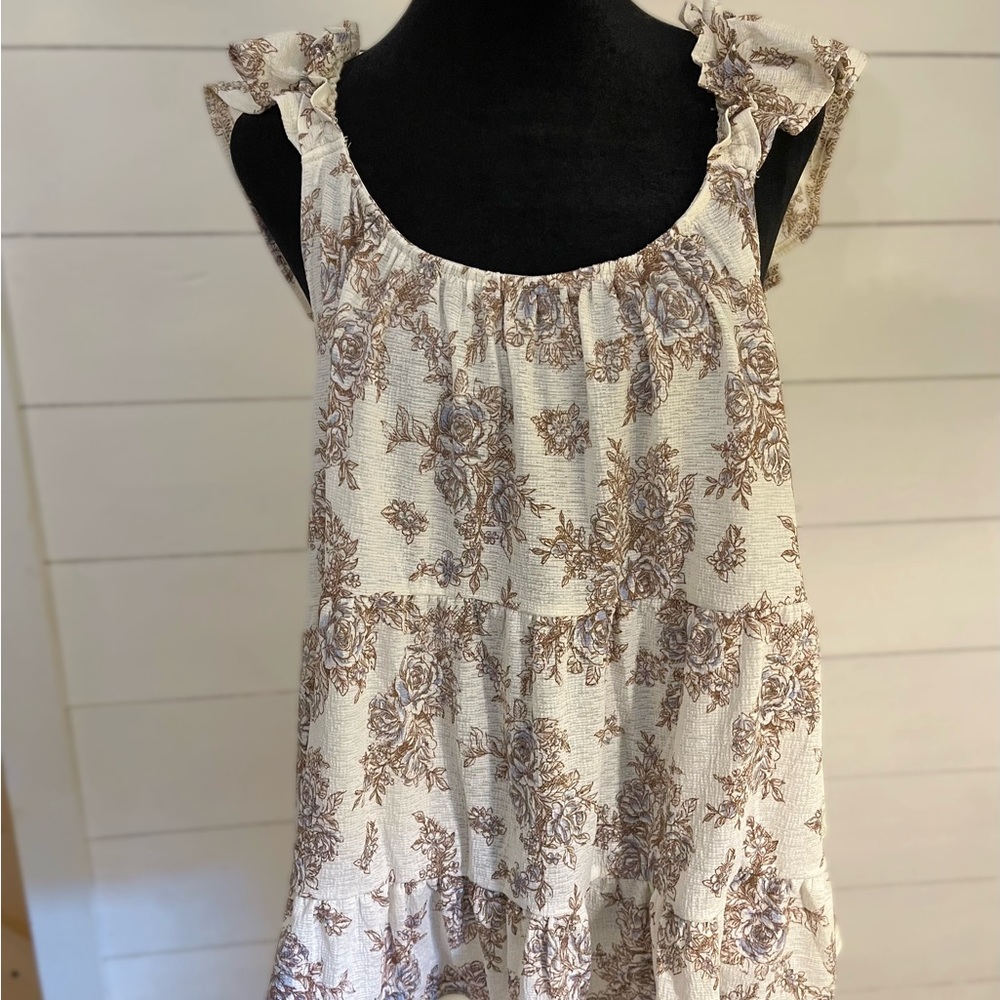 NEW Perch Blu Pepper Tiered Ivory Floral Rose Top 3XL